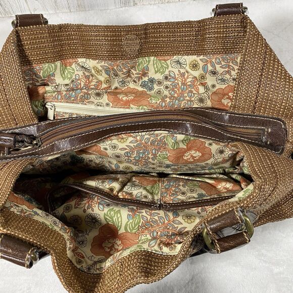 Fossil Genuine Classic 1954 Key Oasis Brown Straw & Leather Satchel Shoulder Bag - Picture 5 of 12